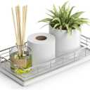 Toilet Paper Basket, 13 Inch Oak and Iron Bathroom Tank Tray Top of Toilet Storage Toiletries Organizer for Bathroom, Living Room and Kitchen (White)