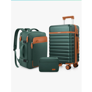 Luggage Sets 3 Piece, Carry On Luggage 20 Inch With Spinner Wheels,PC Hardside Suitcase Set with TSA Lock,Durable Carry On Suitcase With Travel Backpack for Men Women (Green, 3 piece set (20inch))