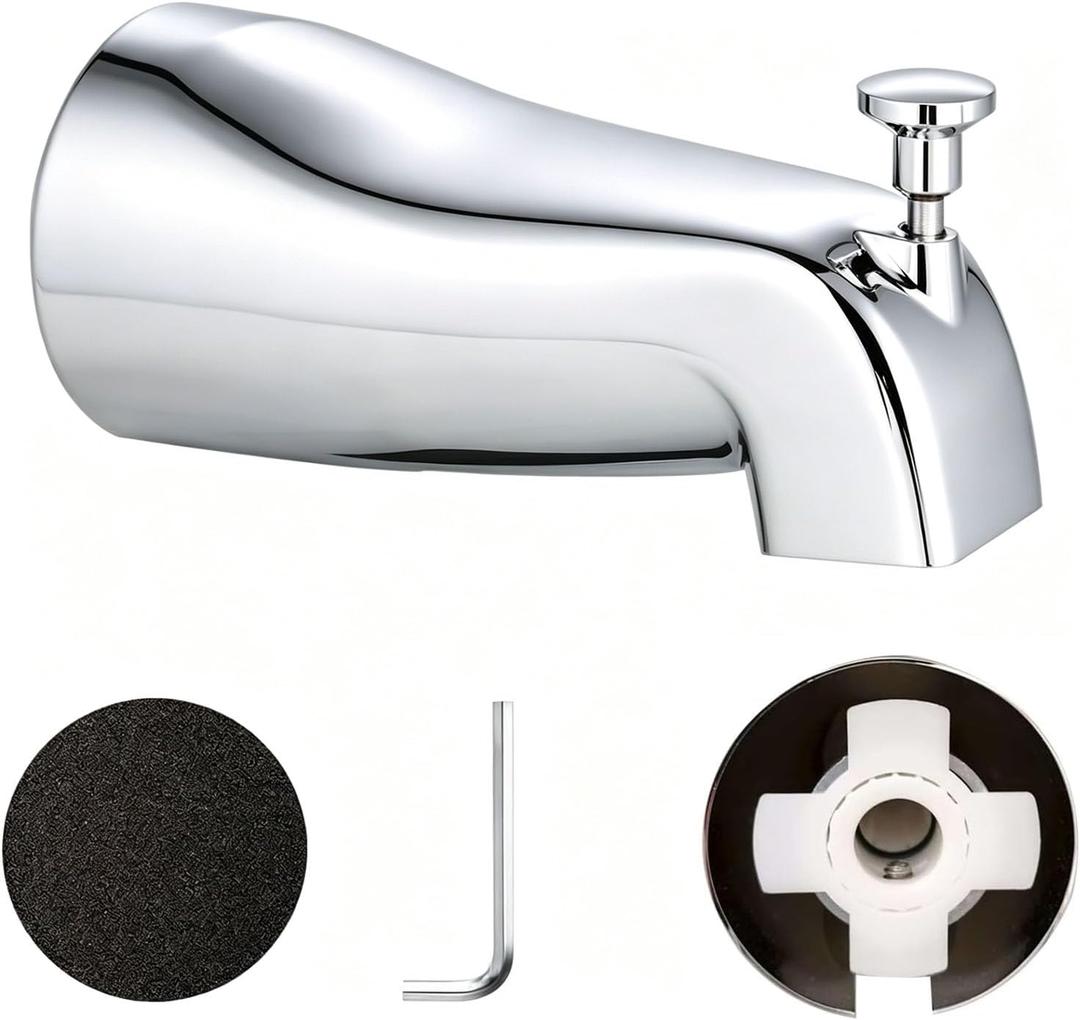 Slip on Tub Spout with Diverter, Metal Bathtub Faucet Chrome, Bathroom Push On Tub Spigot, Fits 1/2" Copper Pipe(5/8" OD), Sandpaper and Hex Wrench Included