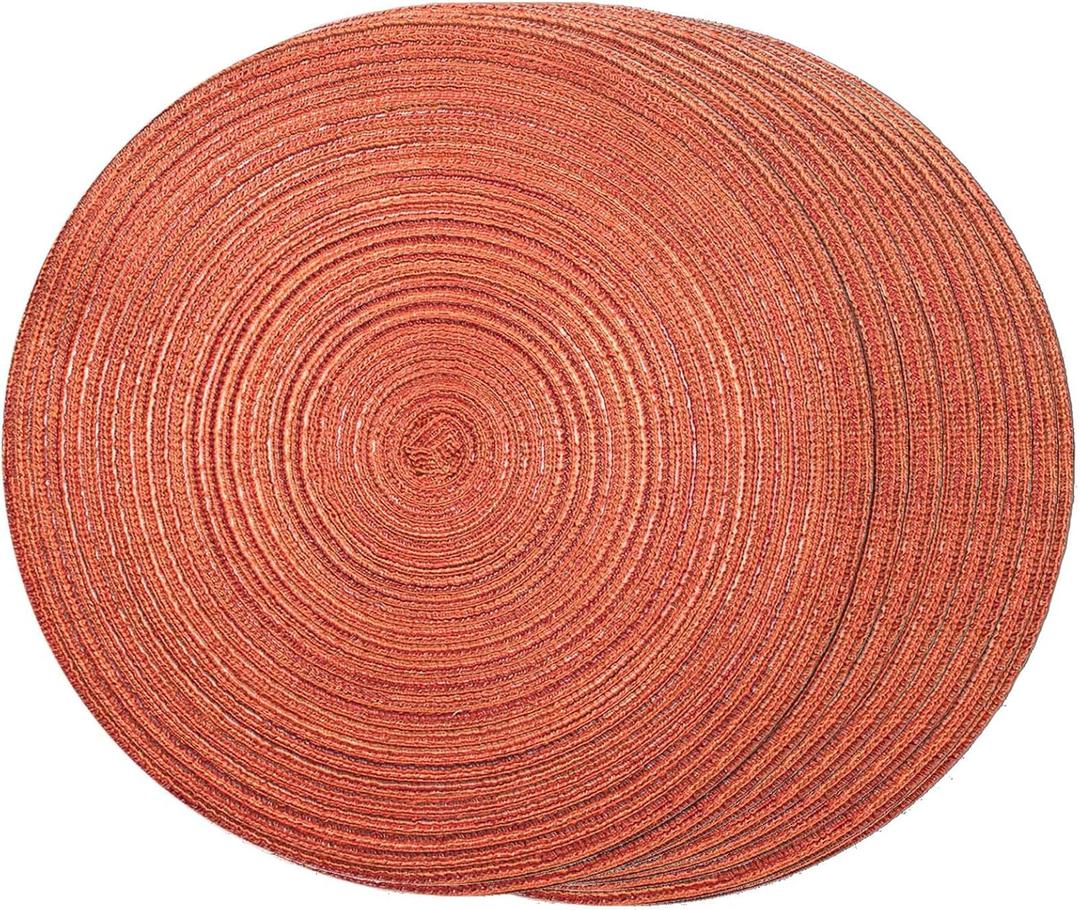 FunWheat Round Braided Placemats Set of 8 Place mats for Dining Tables Woven Heat Resistant Table Mats 15 inch for Fall(Orange,8pcs)