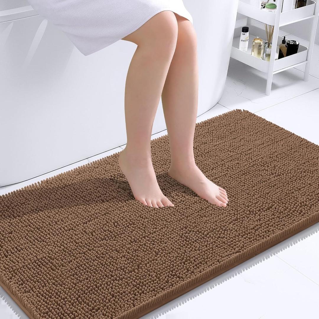 OLANLY Bathroom Rugs 44x24, Extra Soft Absorbent Chenille Bath Rugs, Rubber Backing Quick Dry, Machine Washable Bath Mats for Bathroom Floor, Tub and Shower, Home Decor Accessories, Mocha