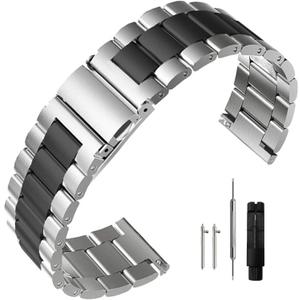 Stainless Steel Watch Band Quick Release Premium Brushed Matte Metal Watch Strap Bracelet 16mm 18mm 20mm 22mm 24mm Universal Stainless Steel Smartwatch Replacement Band Strap Men Women (Silver Black)