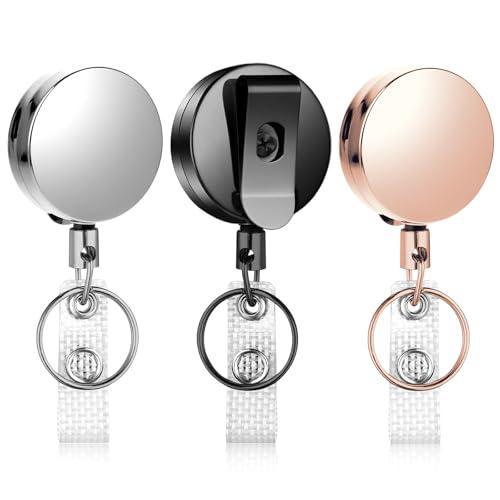 2 Pcs Heavy Duty Badge Reels Retractable Badge Holder, Metal ID Badge Holder with Belt Clip Key Ring, Metal ID Nurse Badge Reel, Badge Reels Retractable for Key Name Card Holder