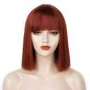 Auburn wig with Bangs Short Bob Wigs for Women Dark Orange Synthetic Straight Hair Bob Cut Wig Copper Red Shoulder Length Fashion Colored Wigs Daily Party Cosplay Use