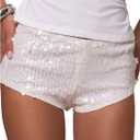 Floerns Women's Sequin Low Rise Mini Shorts Sparkly Beaded Night Out Glitter Micro Shorts (Large, White)