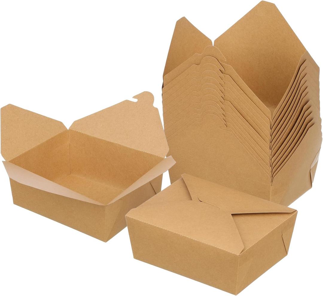 48 oz Take Out Food Containers 100 Pack, Disposable Kraft Paper To Go Containers Boxes, Microwaveable Leak and Grease Proof Take Out Boxes for Restaurant, Catering and Party