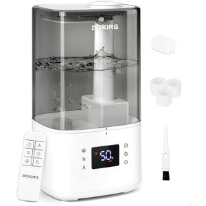 BOXING 6L Warm & Cool Mist Humidifiers for Bedroom, Air Humidifier for Large Room with Remote Control, Auto Mode Perfect for Baby & Plants, Top Fill, Sleep Mode, Timer, Essential Oil Tray, 60H