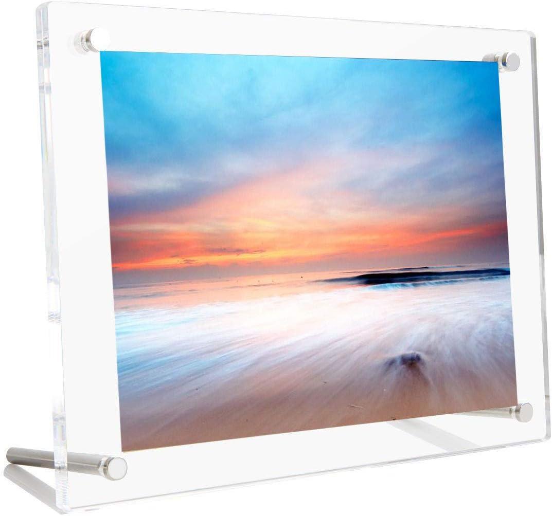 B&NN 8x10 Acrylic Picture Frame Floating Look3MM + 3MM Thickness Clear Photo Frame Desktop Frameless Display Self Standing (8 x 10)