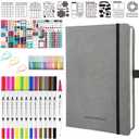 Y&I Bullet Dotted Journal Kit, A5 Hardcover Dotted Journal Notebook with 200 Pages, 120GSM Thick Paper, Stencils Stickers Pens Washi Tapes, Dotted Journaling Kit for Beginners Women Teen Girls (Gray)