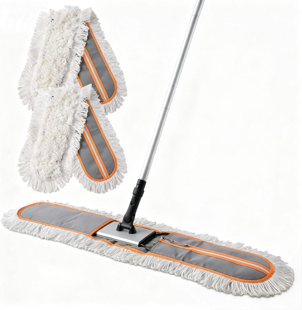 36" Commercial Dust Mops for Floor Cleaning Heavy Duty Floor Duster Mop with Long Handle Hotel Gym Household Cleaning Supplies for Hardwood, Tiles, Marble Floors (Grey) (Gray)