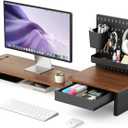 AFOOYO Monitor Stand Riser,Computer Monitor Stand with DIY Pegboard and drawer for Laptop,PC,Computer,Printer,Walnut Finish