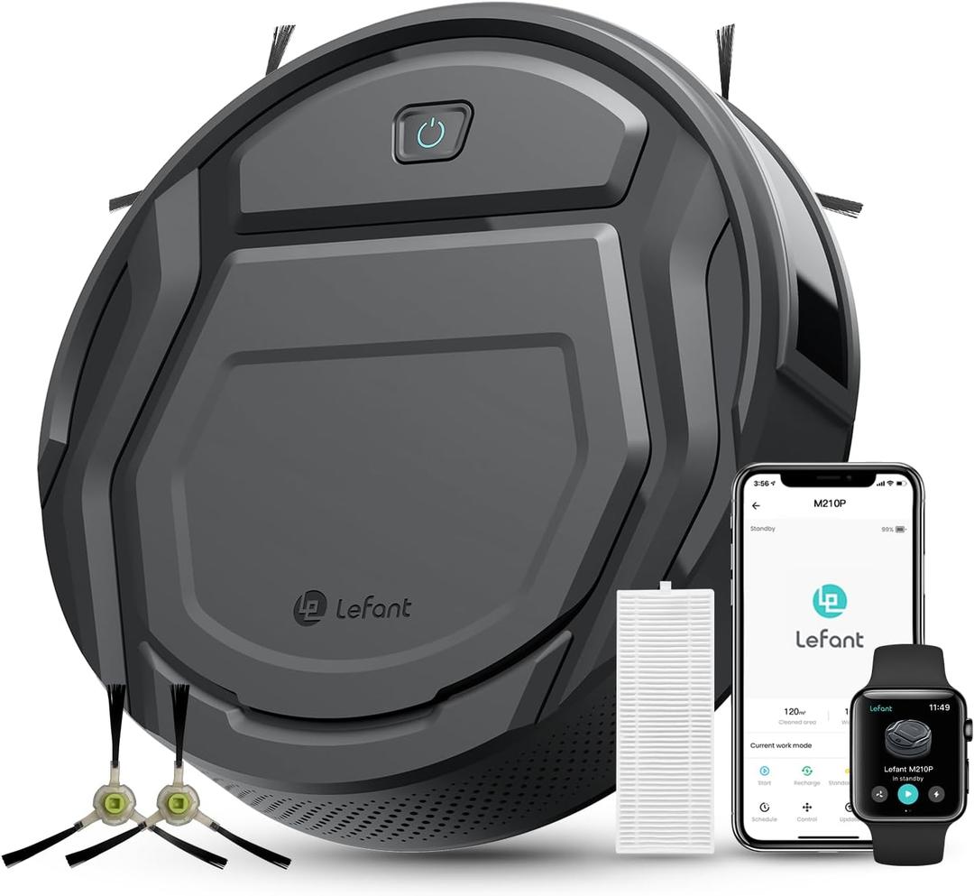 Lefant M210 Pro Robot Vacuum, Slim Quiet, 3 Adjustable Suction Levels, 6 Modes, Robot Vacuum Cleaner for Pet Hair, Hard Floors & Low Carpets, Self-Charging, WiFi/ App/ Alexa Control, Gray