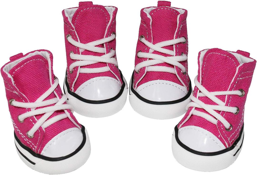 Pet Dog Shoes, Puppy Canvas Sport Shoes Sneaker Boots, Non Slip Causal Shoes Dog & Cat Paw Protective Cover for Outdoor Walking, Sports and Hot Pavement, 4pcs (#8, Pink)