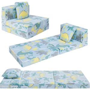 MeMoreCool Glow Dinosaur Tri-fold Sofa Bed for Kids, Foldable Futon Mattress and Chair, Convertible Floor Couch for Playroom