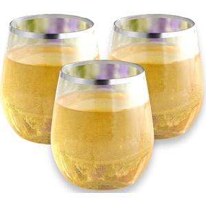 48 piece Stemless Unbreakable Crystal Clear Plastic Wine Glasses Set of 48 (10 Ounce - Silver Rim)