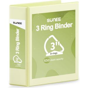 SUNEE 3 Ring Binder 3 Inch D Ring, Clear View Binder Three Ring PVC-Free (Fit 8.5x11 Inches) for School or Office Supplies, Yellow, 1 Pack