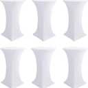 Cocktail Table Covers-Spandex Round High Top Table Cloths 6 Pack 32x43 Inch-White Stretch Fitted Bar Tall Tablecloth for Pub Bistro Highboy Party Event Banquet Height Folding Satnding Tables