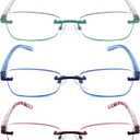 JJWELL 3 Pack Blue Light Blocking Reading Glasses for Women, Anti Eyestrain/ Computer Glare UV 400 Filter Readers with Spring Hinge, Lightweight Rimless Tinted Metal Blue Rays Eyeglasses (4.00)