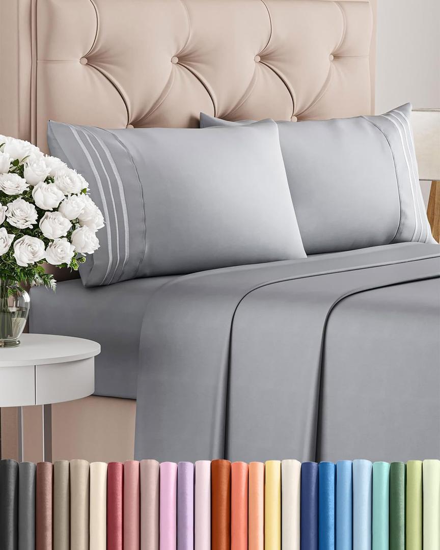 King Size 4 Piece Sheet Set - Comfy Breathable & Cooling Sheets - Hotel Luxury Bed Sheets for Women and Men - Deep Pockets, Easy-Fit, Soft and Wrinkle Free Sheets - Steel Blue Oeko-Tex Bed Sheet Set