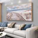 Framed Wall Art Seaside Boardwalk Scenery Ocean Canvas Wall Art Nature Artwork Wall Decor Blue and Beige Abstract Landscape Wall Art for Living Room Bedroom Office Home Decor 29"x58"