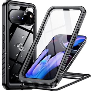 Temdan for Google Pixel 9 Pro XL Case Waterproof, Built-in Lens & Screen Protector[Full Body Shockproof][Military Dropproof] [Dustproof][IP68 Underwater] for Pixel 9 Pro XL 6.8-Black/Clear