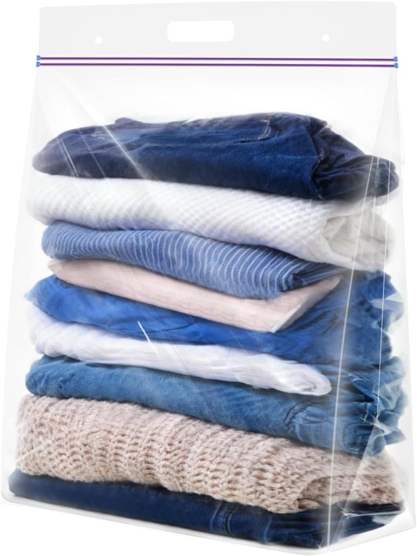 5 Gallon Zipper Bags with Handle and Bottom, Pack of 12, Heavy Duty Clear Handy Plastic Storage Bag, 18"x24" Reusable Large Zip Storage Bag for Sports, Travel, Moving and Clothes, 3-Mil Thick