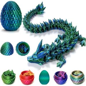 12" 3D Printed Dragon with Egg, 3D Printed Dragon Eggs with Dragon Inside, Office Desk Decor & Collectible, Fidget Stress Relief, Fidget Toy, Easter Eggs & Basket Stuffers (Laser Green)