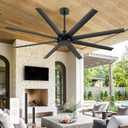 72 Inch Ceiling Fan No Light, Modern Ceiling Fan with Remote Control, Quite DC Motor 8 Reversible Blades Indoor Outdoor Industrial Ceiling Fan without Light For Living Room Bedroom Patio Garage-Black