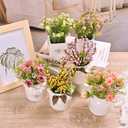 LUEUR 6Pcs Artificial Flowers with Ceramic Pot Fake Flower Arrangements Small Faux Spring Flowers in Vase Spring/Summer Decor, Centerpiece Table Decorations for Easter Home Office Shelf