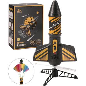 SainSmart Jr. Rocket Launcher for Kids, 200 Feet of Flight Altitude, Motorized Air Rocket with Parachute, Self-Launching Outdoor Toy with Safely Land, Black