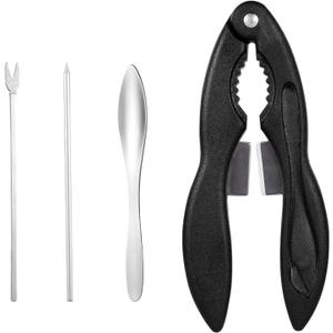 Seafood Crackers and Tools, Including Multi Purpose Crab Tool, Sturdy Metal Crab Leg Fork/Pick Crab Shell Spoon Crab Leg Claw/Cutter, Crab Lobster Cracker Set Convenient Tools (Black)
