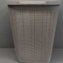 Mind Reader 60L Slim Laundry Hamper, Clothes Basket, Lid, Linen Design, Plastic, Ivory