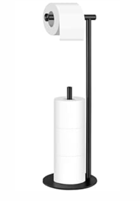 Toilet Paper Holder Stand, Rustproof Modern Free Standing Bathroom Tissue Holder Storage for 4 Rolls, Stainless Steel Anti-Slip Base with Reserve, Brushed Nickel, YOFOVI, Black