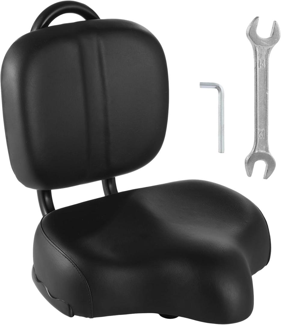 Bike Seat with Backrest, Oversized Memory Foam Bicycle Cushion with Back Support, Universal PU Saddle for Tricycle, Mountain & Electric Bikes, Includes Full Installation Kit