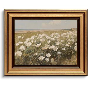 Gold Framed Wall Art Vintage Wildflower Canvas Art Farmhouse Floral Picture White Flower Wall Decor Antique Prints Rustic Paintings Landscape Artwork for Bedroom Living Room 8x10 Inch