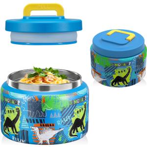 JXXM 8 Oz Thermo Food Jar for Hot & Cold Food for Kids, Insulated Lunch Containers Hot Food Jar,Leak-Proof Vacuum Stainless Steel Wide Mouth Lunch Soup Thermo for School (BLUE-Dinosaur)