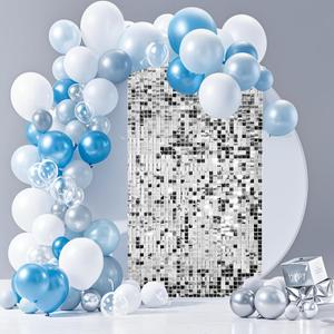 Silver Shimmer Wall Backdrop Panels 12 Pack, 3FT x 4FT Ozikutech Sequin Backdrop for Birthday Anniversary Festival Party Decoration