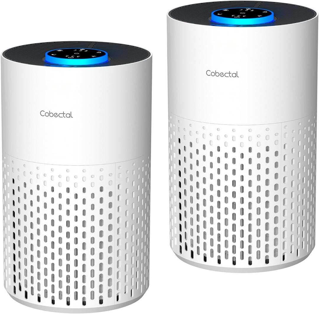 2 Pack Air Purifiers for Bedroom Home, Cobectal Air Cleaner with H14 True HEPA 3-in-1 Filter for Room up to 1050 ft, Aroma Function, Sleep Mode, Portable Air Purifiers for Office, Dorm, RVs, White