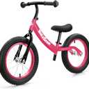 Bicystar 14 Inch Toddler Balance Bike for 3-6 Year Old, Real Rubber Air Tires, No Pedal Kids Bike with Adjustable Seat & Handlebar, Footrest, Gift Bike for 3-5 Boys Girls, Pink
