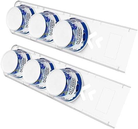 Sophico Yogurt Organizer for Fridge, 4 Capacity Yogurt Sliders for Refrigerator, Yogurt Holder with Adhesive Tapes for 3.75 Inch Yogurt, Greek and Vegan Yogurt (Transparent)