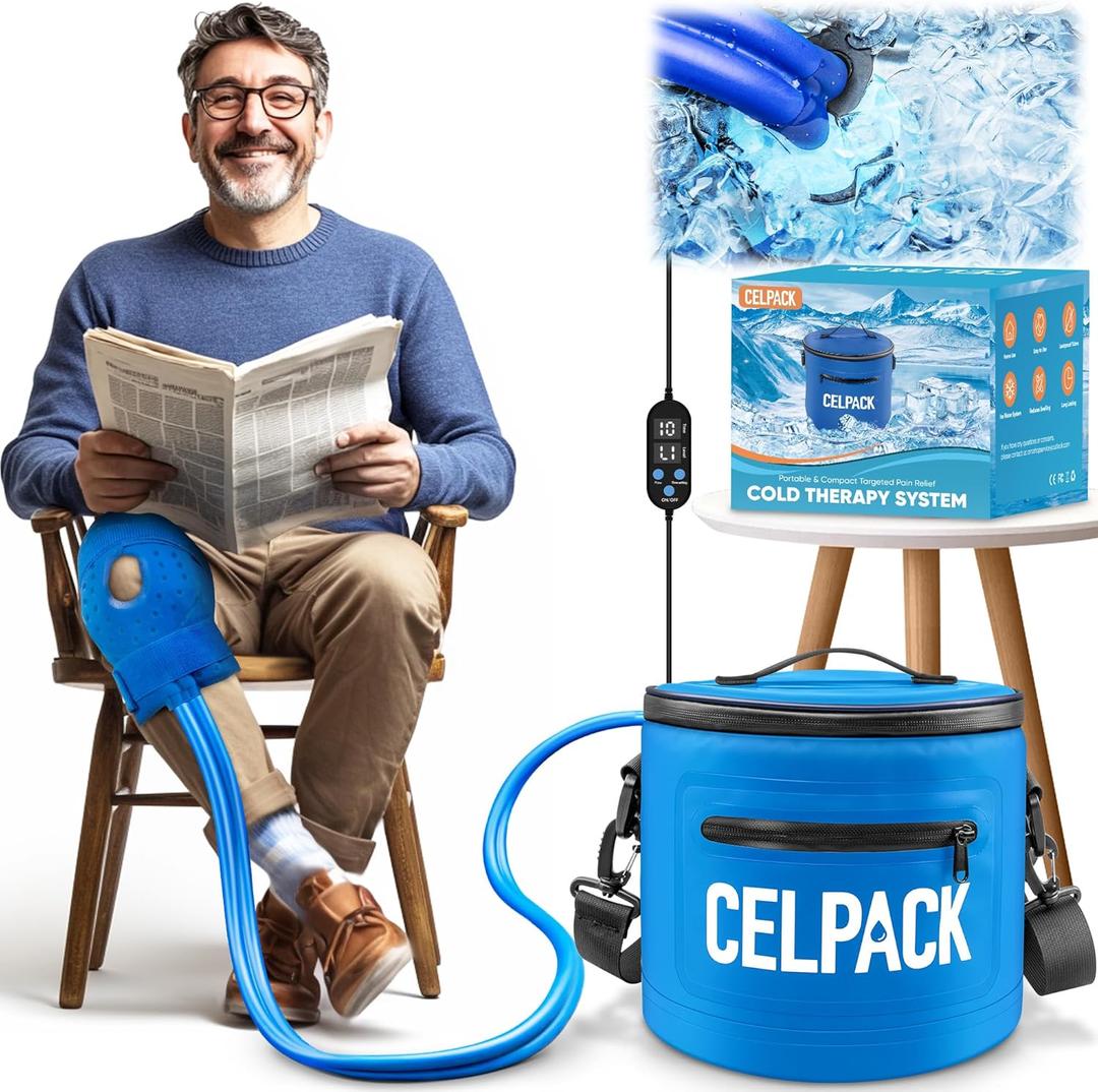 Portable Ice Therapy Machine for Post-Operative Recovery, Sports Injuries, Knee Pain, Sprains, Swelling, Full Knee Brace with Silent Pump, Timer Remote Control Cold Therapy Device Blue