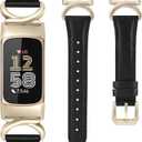 Minyee Leather Bands Compatible with Fitbit Charge 6/Fitbit Charge 5 Band Women, Slim Thin Dressy Premium Leather Strap with C-Shape Metal Buckle for Charge 6/5 Watch Accessories