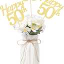 Fabulous 50th Birthday Table Toppers - Double-sided Glitter Decorations (Gold, 10 Pack)