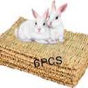 Rabbit Grass Mat,Grass Mats for Rabbits Bunny Natural Straw Woven Bed Small Animal Hay Matt Sleeping, Chewing, Nesting and Toys for Guinea Pig Hamster and Rat Bed Mat (6 Pcs)
