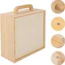 4 PCS Wood Boxes for Crafts, 7.68 x 7.68 x 3.35 Inch Wooden Box with Sliding Lid, Unfinished Wood Box with Handle for Party, DIY, Birthday