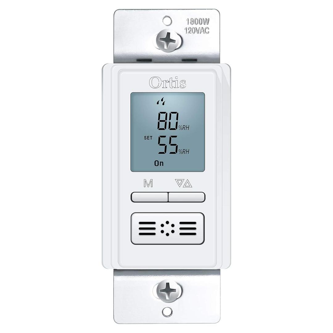 [New Generation] Humidity Sensor Switch, Ortis in-Wall Bathroom Fan Automated Control Switch, Air Moisture Detection, Neutral Wire Required, White, 120V/220V