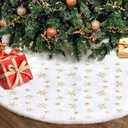 Christmas Tree Skirt 36 Inch, Holiday Part Decorations for Christmas Tree, Whit Plush Gold Sequin Snowflake Tree Shirt for Xmas