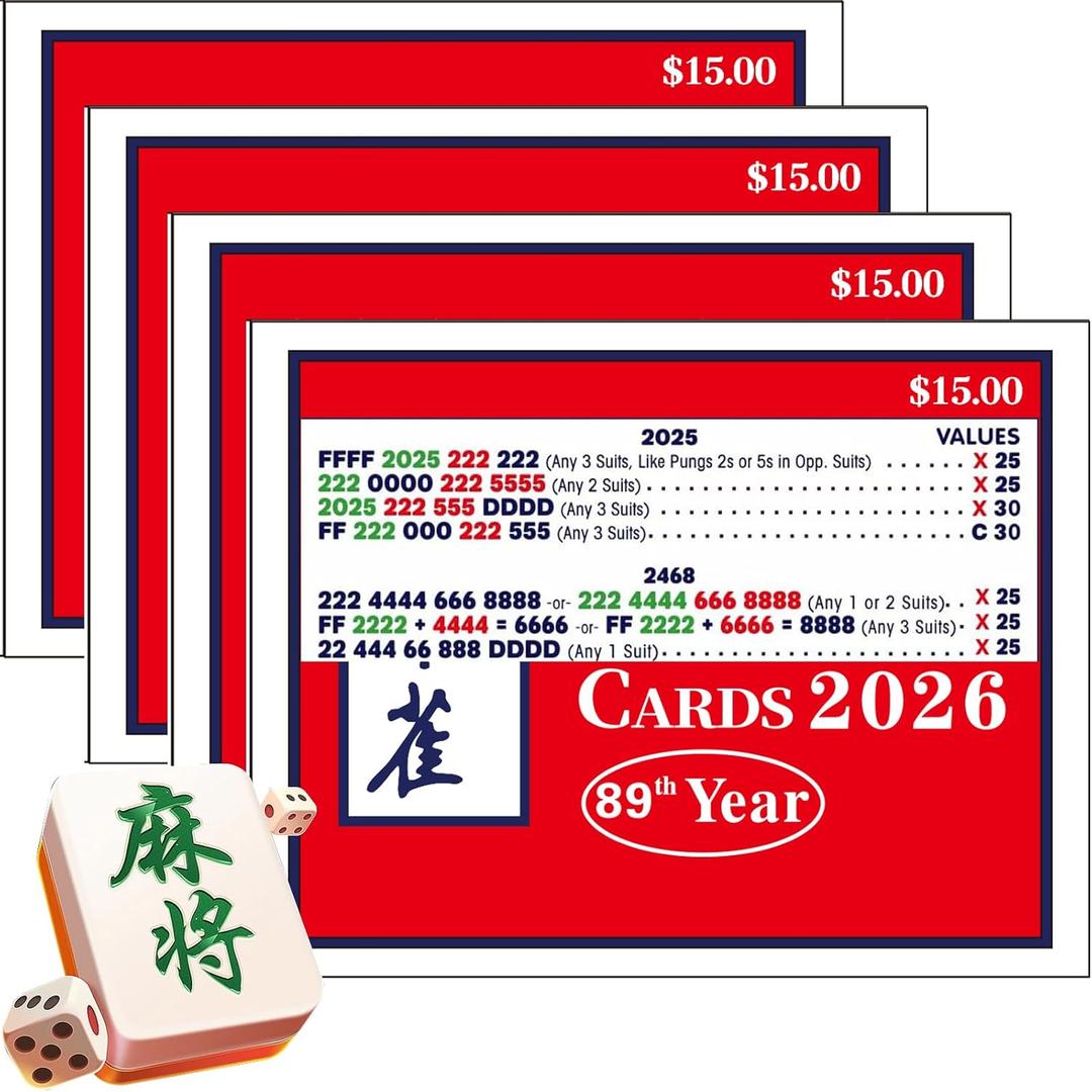 Mahjong Cards 2026Mah Jong Cards 2026 Official Revision American - Large Print, 4-Pack (4pcs)