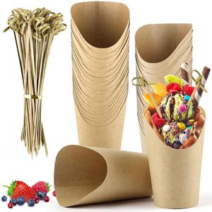 50 Pcs Charcuterie Cups with 100 Cocktail Picks, Disposable 12oz Kraft Paper Snack Cup, Appetizer Cups for Parties (Brown)