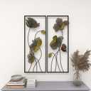 Deco 79 Metal Floral Home Wall Decor Wall Sculpture with Green and Orange Accents,Wall Art 14" x 4" x 36", Black